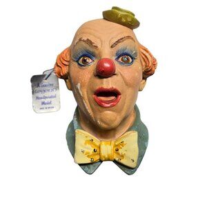 Vintage Chalkware Hand painted Clown Bust Wall Decor Made‎ in Britain Clown #3